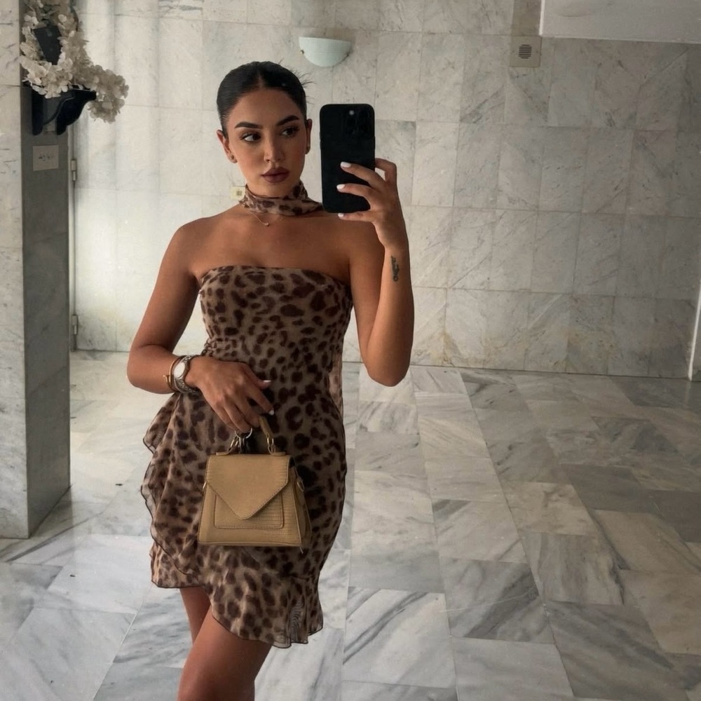 Zara Dress mini mesh sheer cheetah animal print Leopard Print Strapless Dress